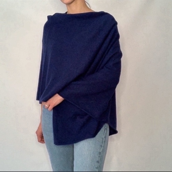 Minnie Rose Sweaters - Minnie Rose Ruana Navy Blue Cashmere Poncho OS